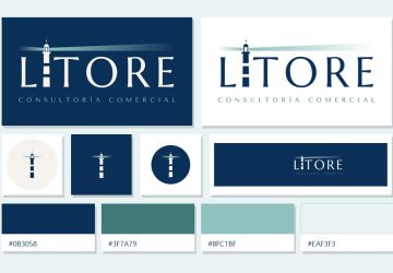 Kit de marca de Lítore: logo en positivo y negativo, símbolo del faro, favicon, portada para LinkedIn y colores corporativos