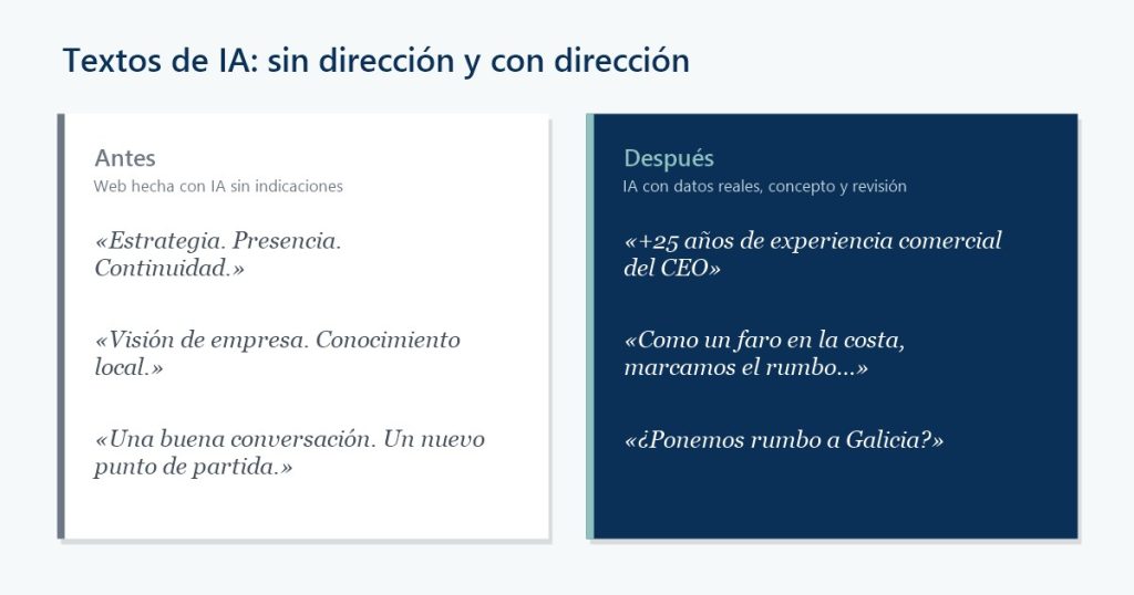 Algunos textos de la web de Lítore, antes y después. Los dos son de IA.