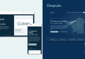 Comparativa de la web de Lítore antes y después de rehacerla con IA, en escritorio y móvil.