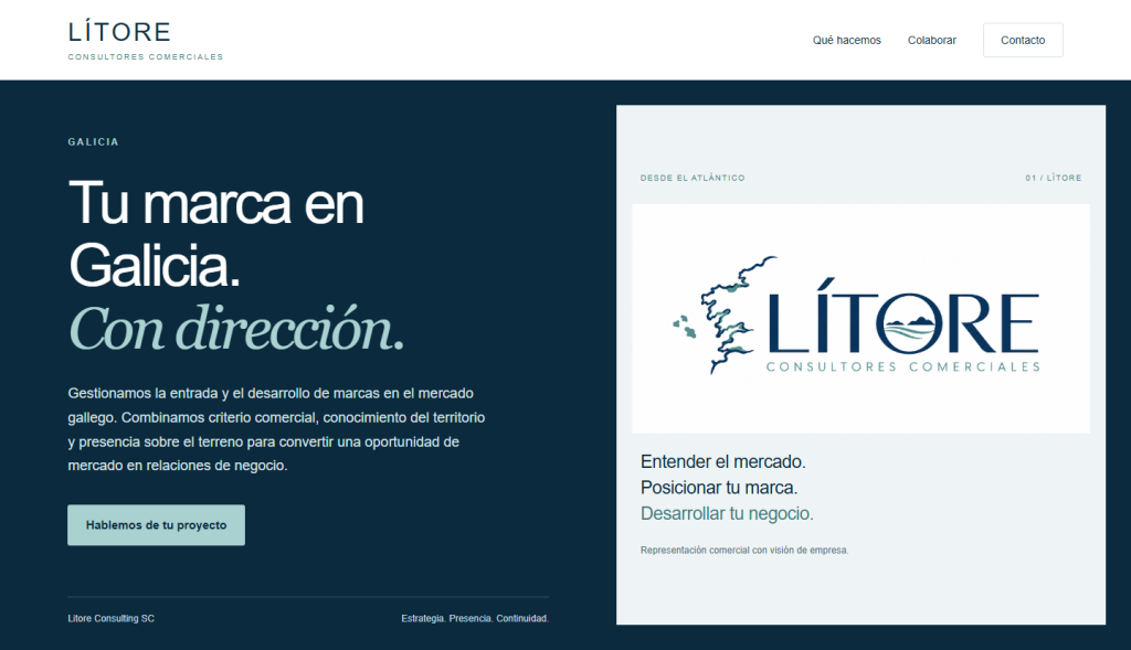 Portada de la web original de Lítore en escritorio, hecha por el cliente con IA.