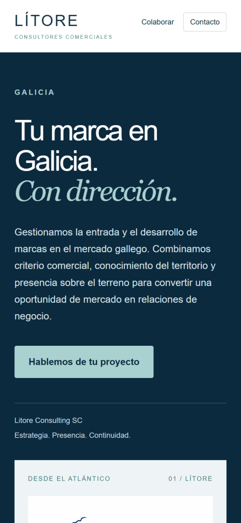 Portada de la web original de Lítore vista en un móvil